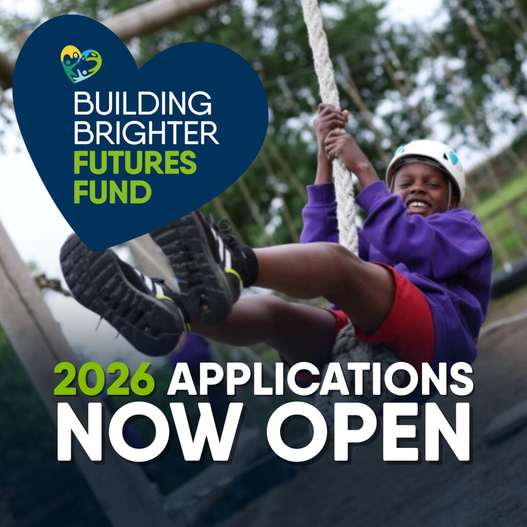 Child swinging on a rope swing, with the words '2026 Applications now open'