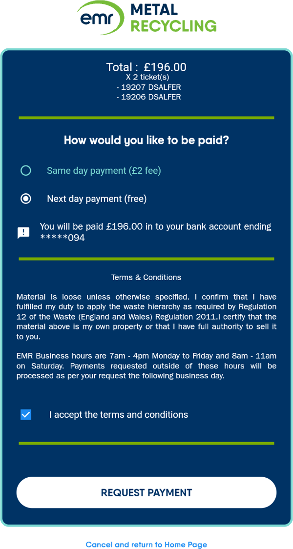 Payment portal screenshot