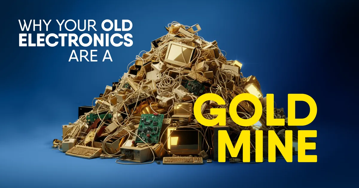 A pile of old electronic items, including monitors, keyboards, PC cases, and motherboards