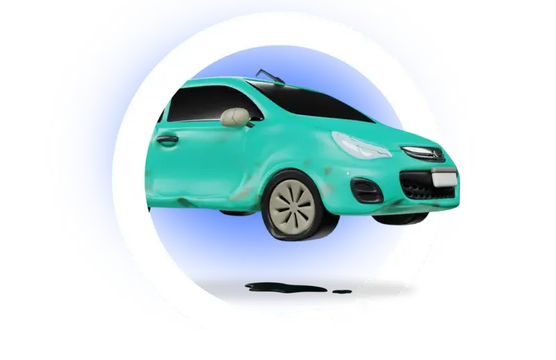 Graphic of an old car inside a white circle