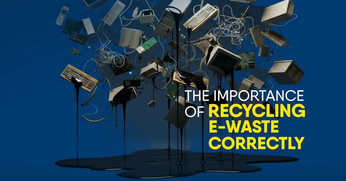 monitors, keyboards, old PCs, and motherboards falling from the sky.