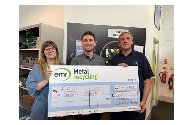 MAP charity receiving donation from EMR Norwich