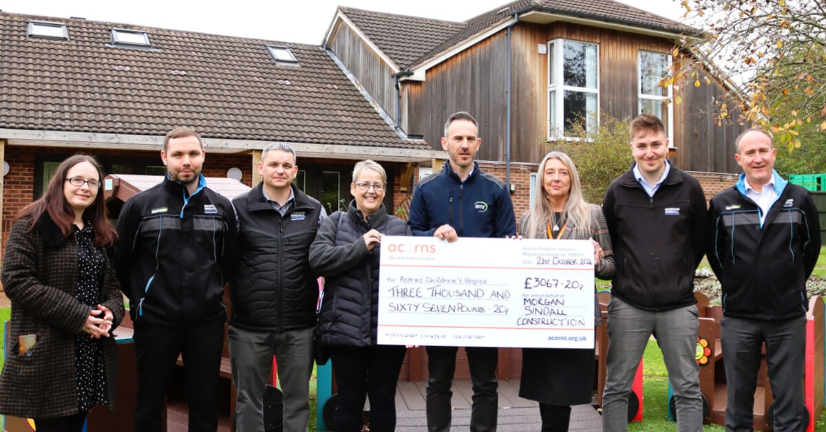 Cheque presentation with Joanne McDonald, Dale Blewitt, Steven Woodcock, Councillor Kerry Murphy, Steven Bubb(EMR) , Vicki Rowles, Andrew Clayton and Dean Jetson, Morgan Sindall Construction