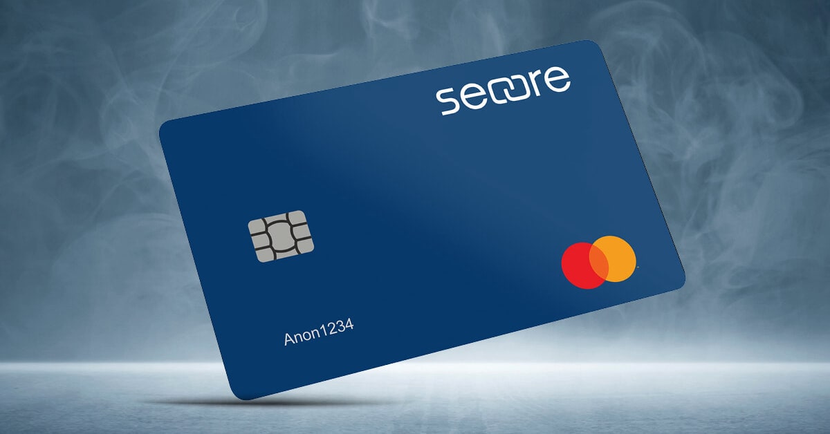 SecOre pre-paid card on a blue background