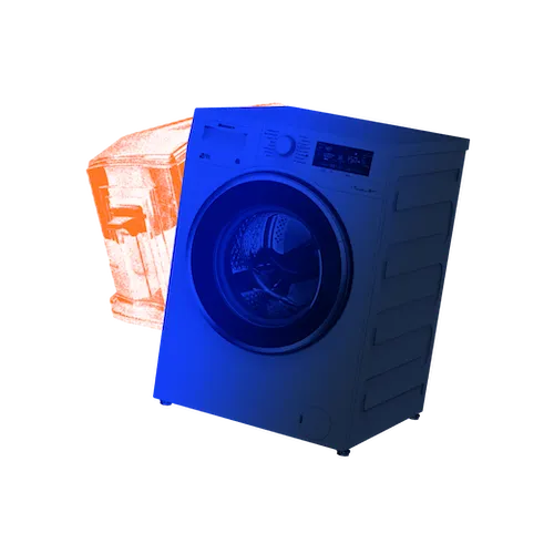 A blue washing machine.