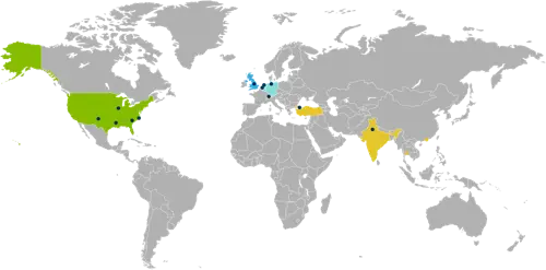 World map showing EMR locations